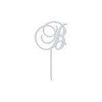 This elegant B Monogram swirl script cake topper features an intricate design, crafted from durable Aluminum with a Natural Aluminum finish. Measuring 6.5 inches wide and 11.5 inches high, it adds a personalized touch to cakes for weddings, birthdays, and other special occasions.